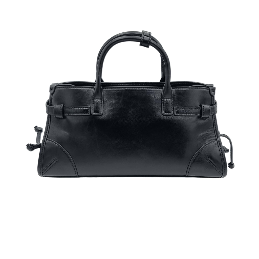 Black Premium Real Leather Tote handbag with silver hardware