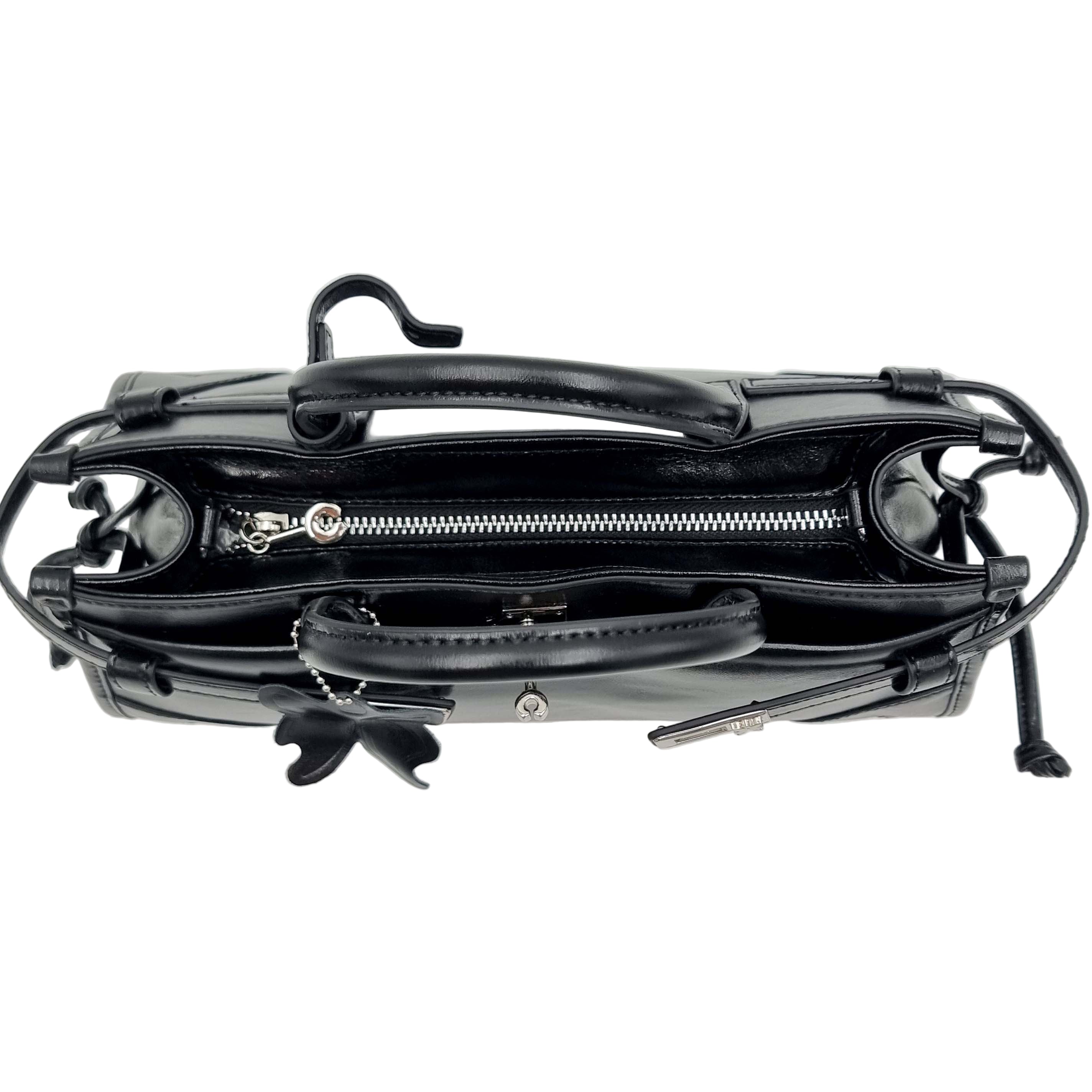 Black Premium Real Leather Tote handbag with silver hardware