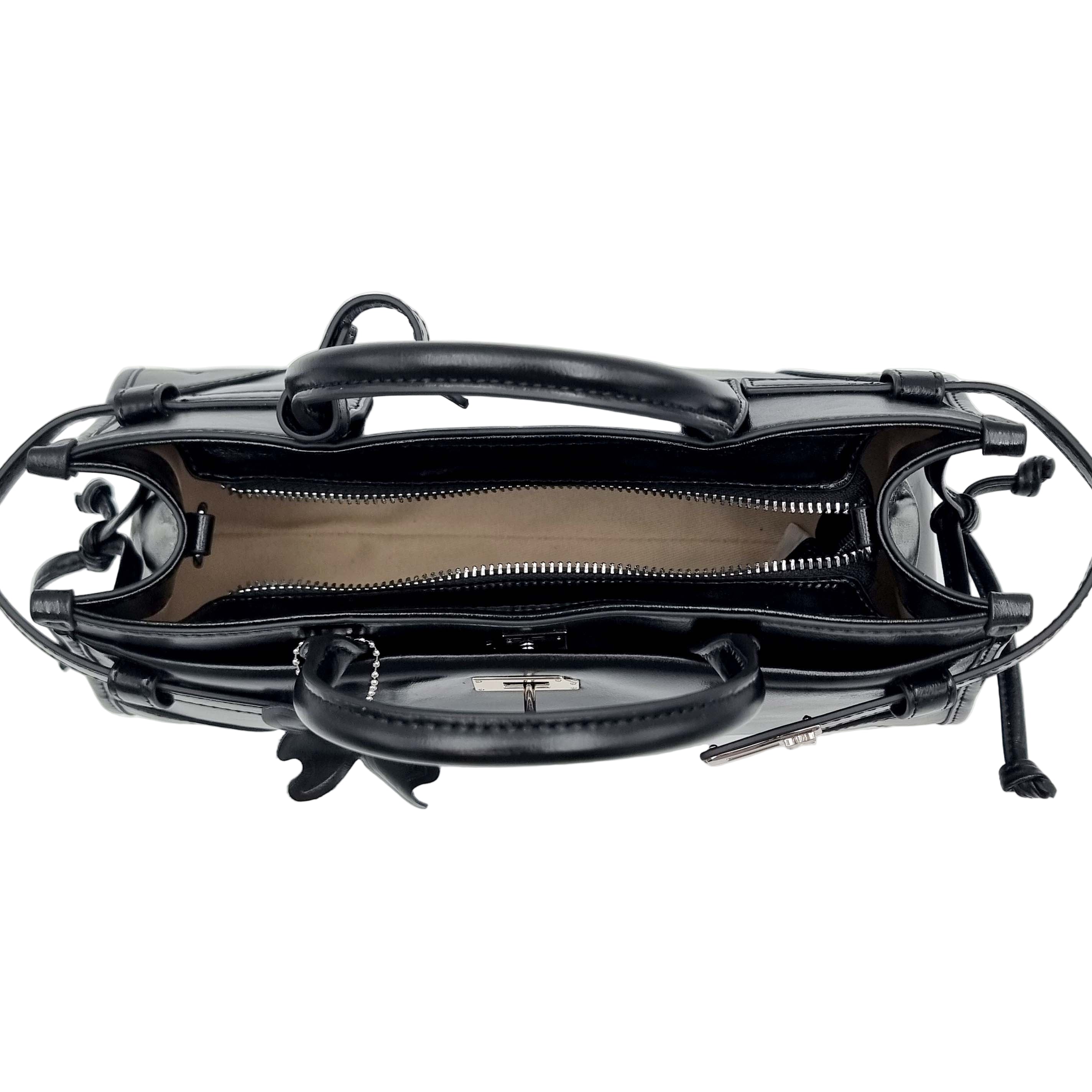 Black Premium Real Leather Tote handbag with silver hardware