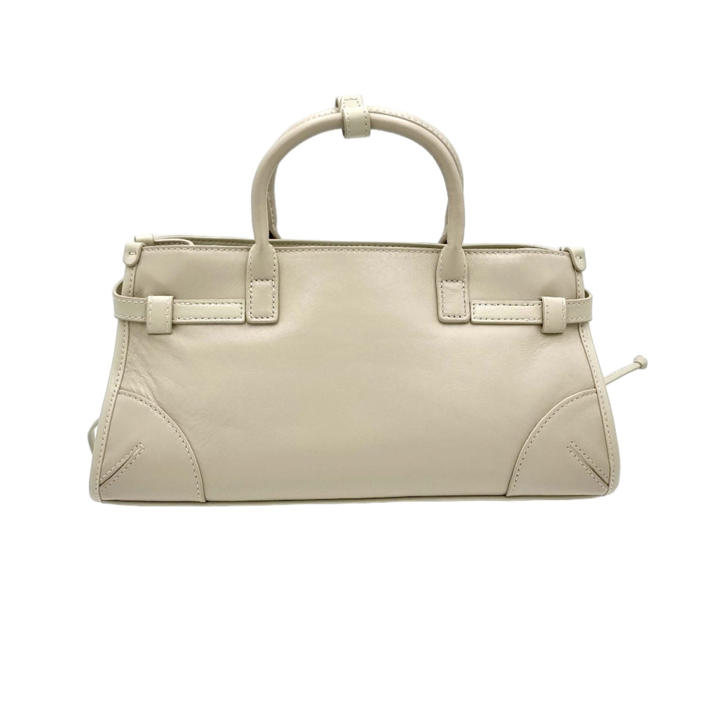 Beige Premium Real Leather Tote handbag with silver hardware
