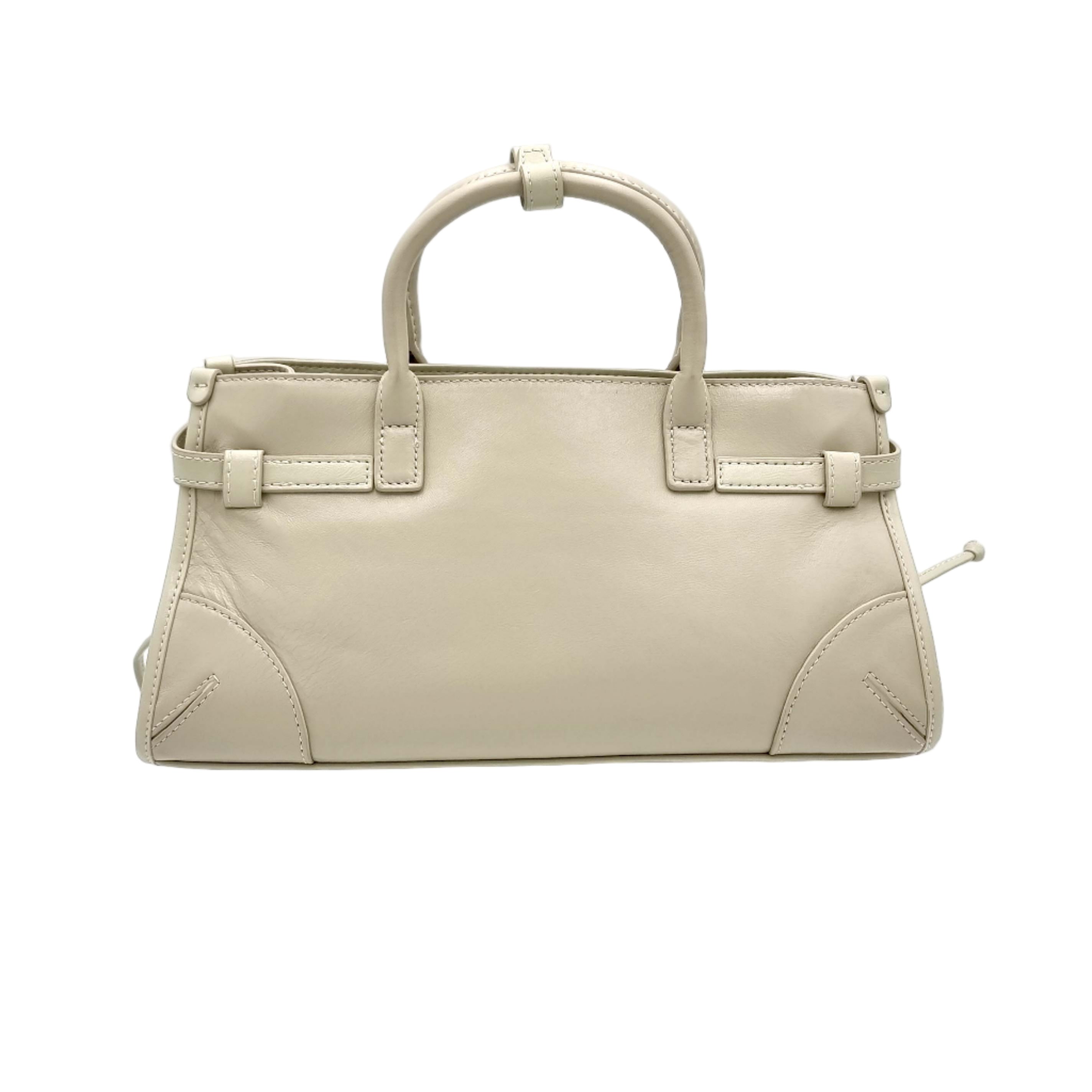Beige Premium Real Leather Tote handbag with silver hardware