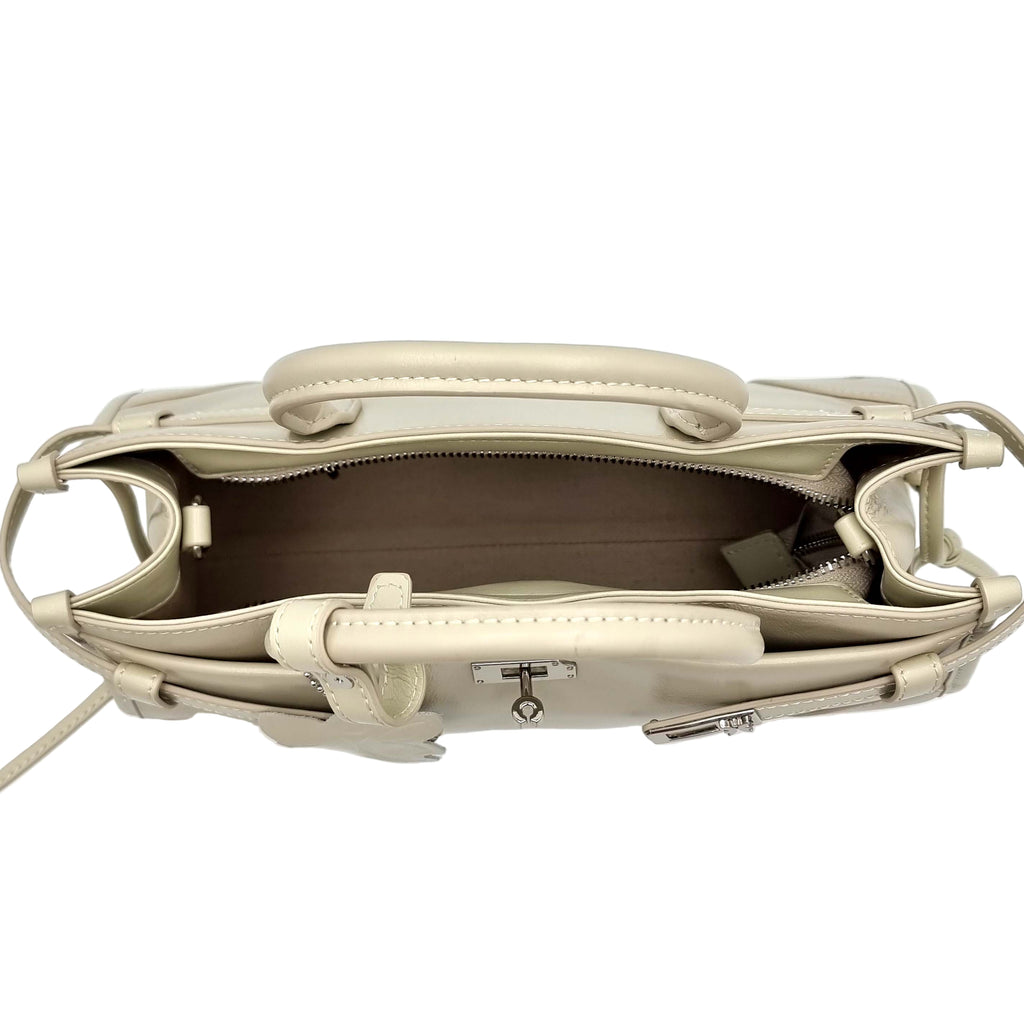 Beige Premium Real Leather Tote handbag with silver hardware