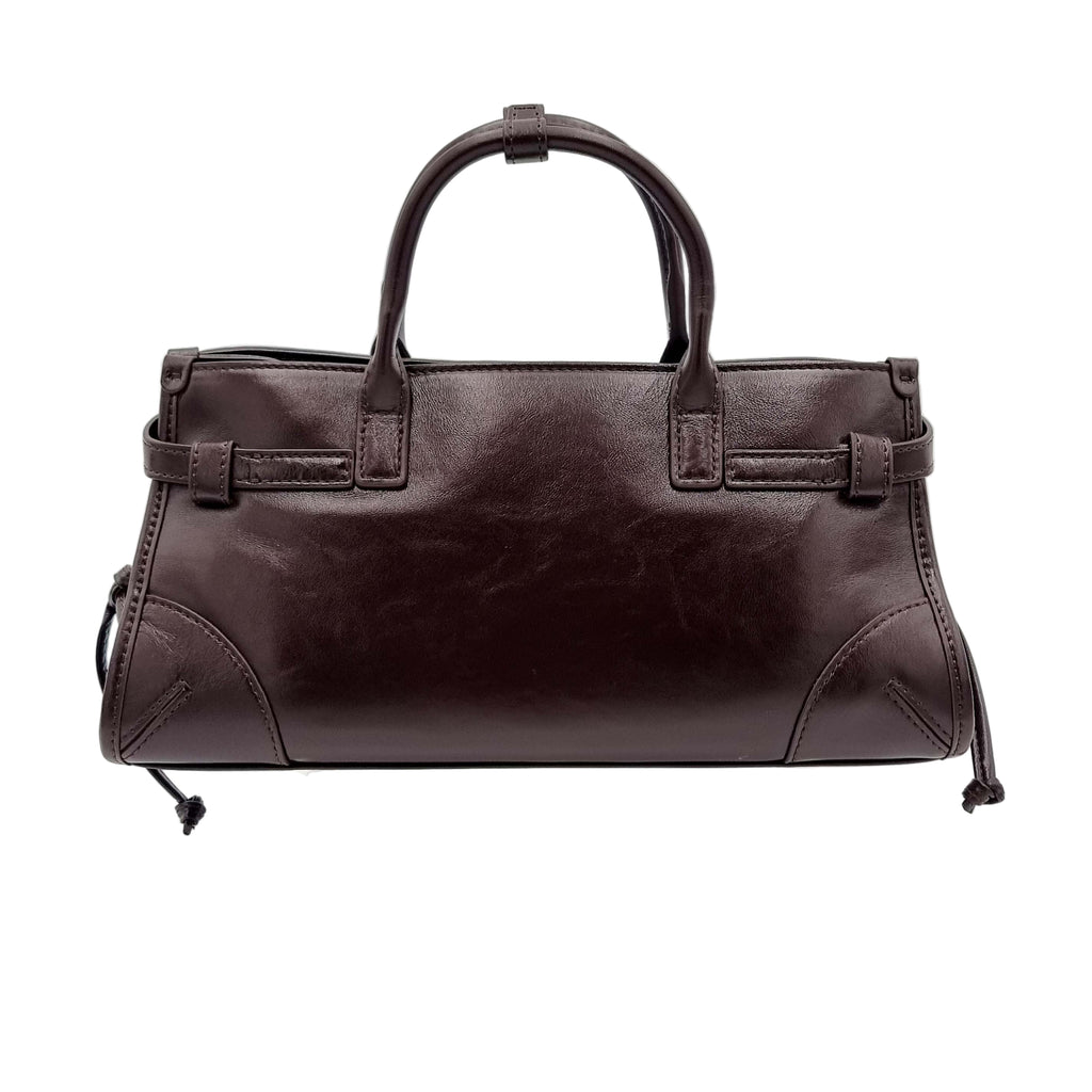 Deep Red Brown Premium Real Leather Tote handbag with silver hardware