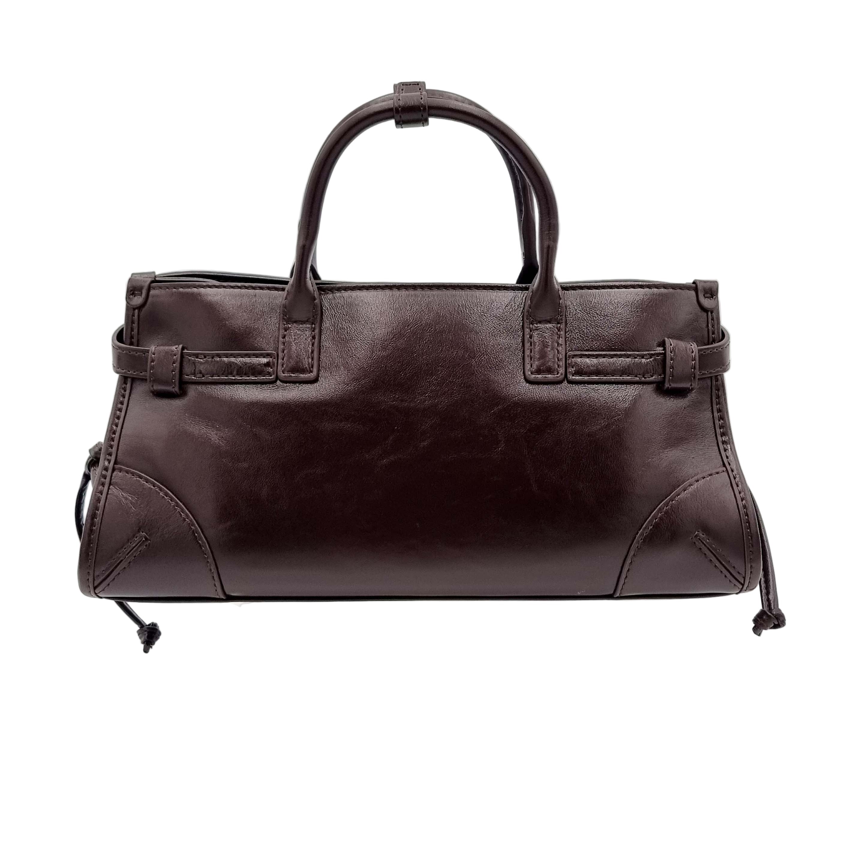 Deep Red Brown Premium Real Leather Tote handbag with silver hardware