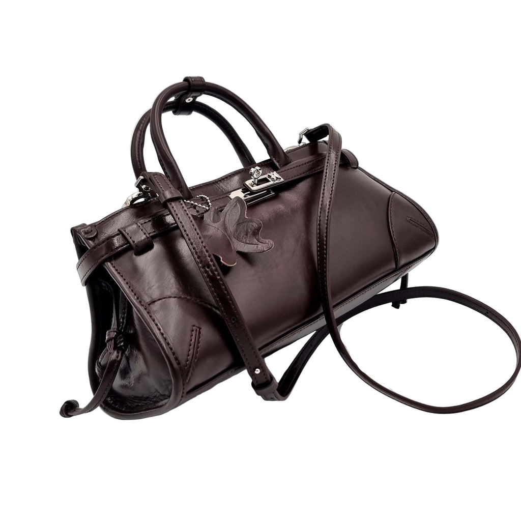 Deep Red Brown Premium Real Leather Tote handbag with silver hardware