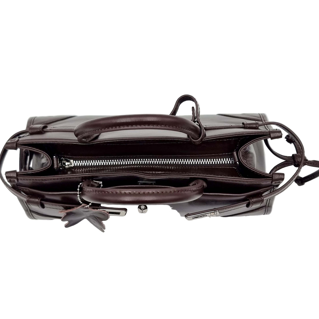 Deep Red Brown Premium Real Leather Tote handbag with silver hardware