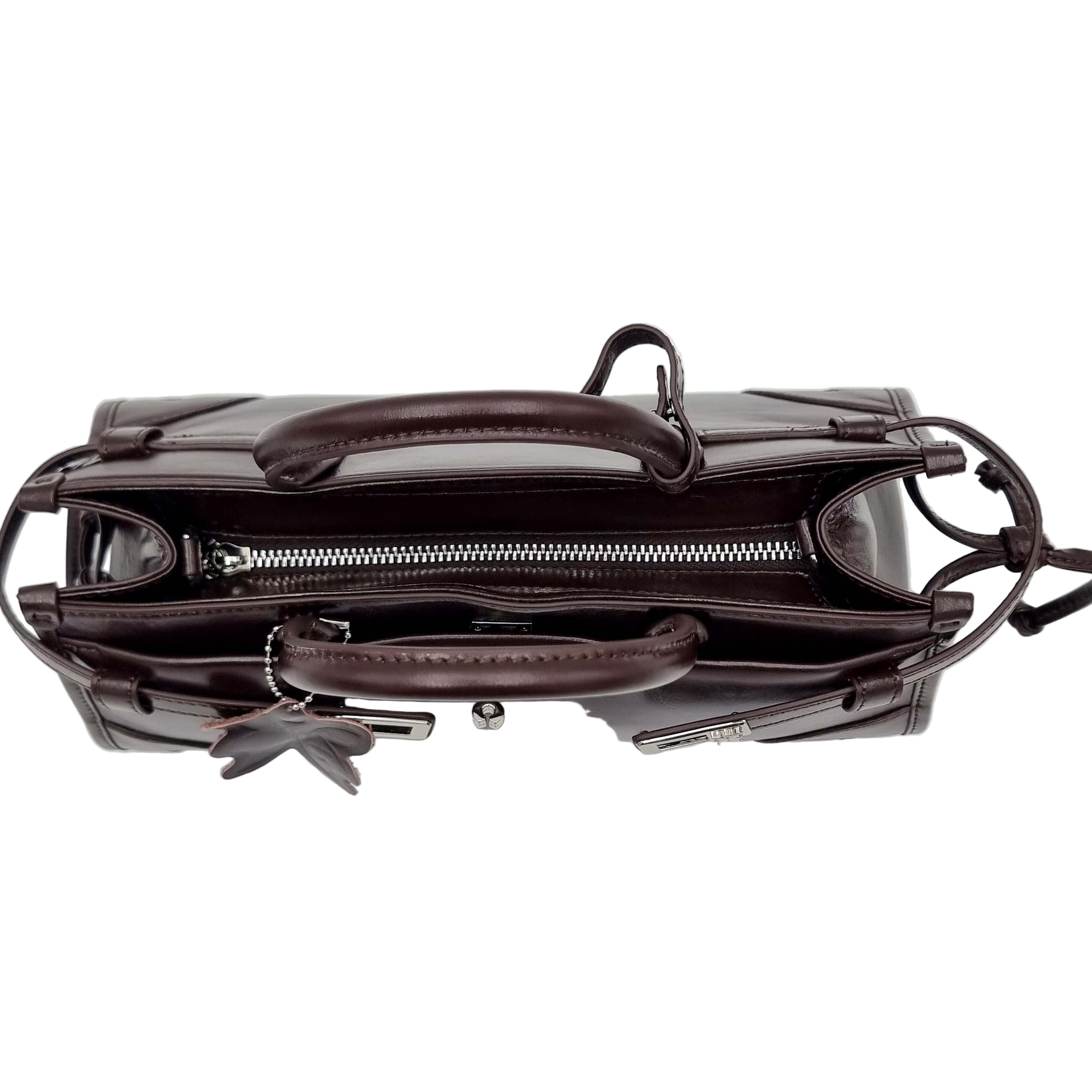 Deep Red Brown Premium Real Leather Tote handbag with silver hardware