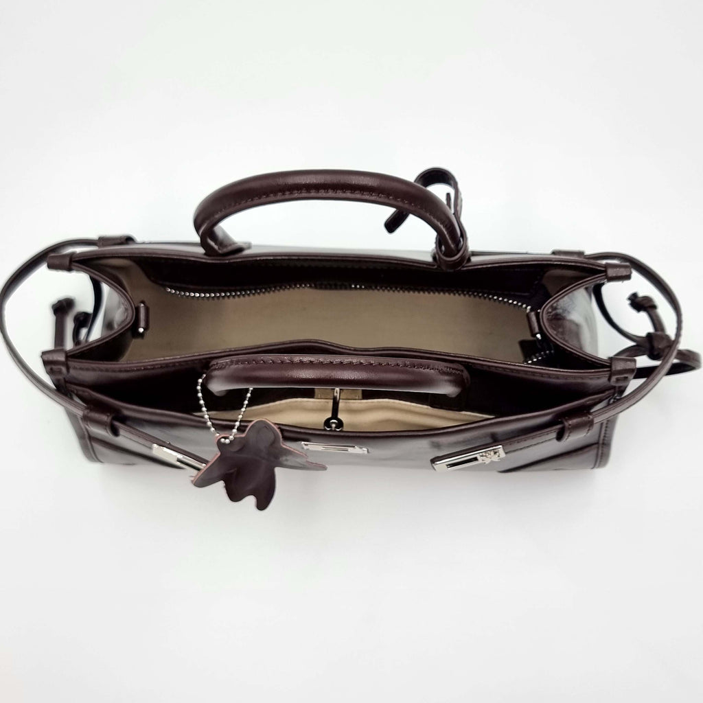 Deep Red Brown Premium Real Leather Tote handbag with silver hardware