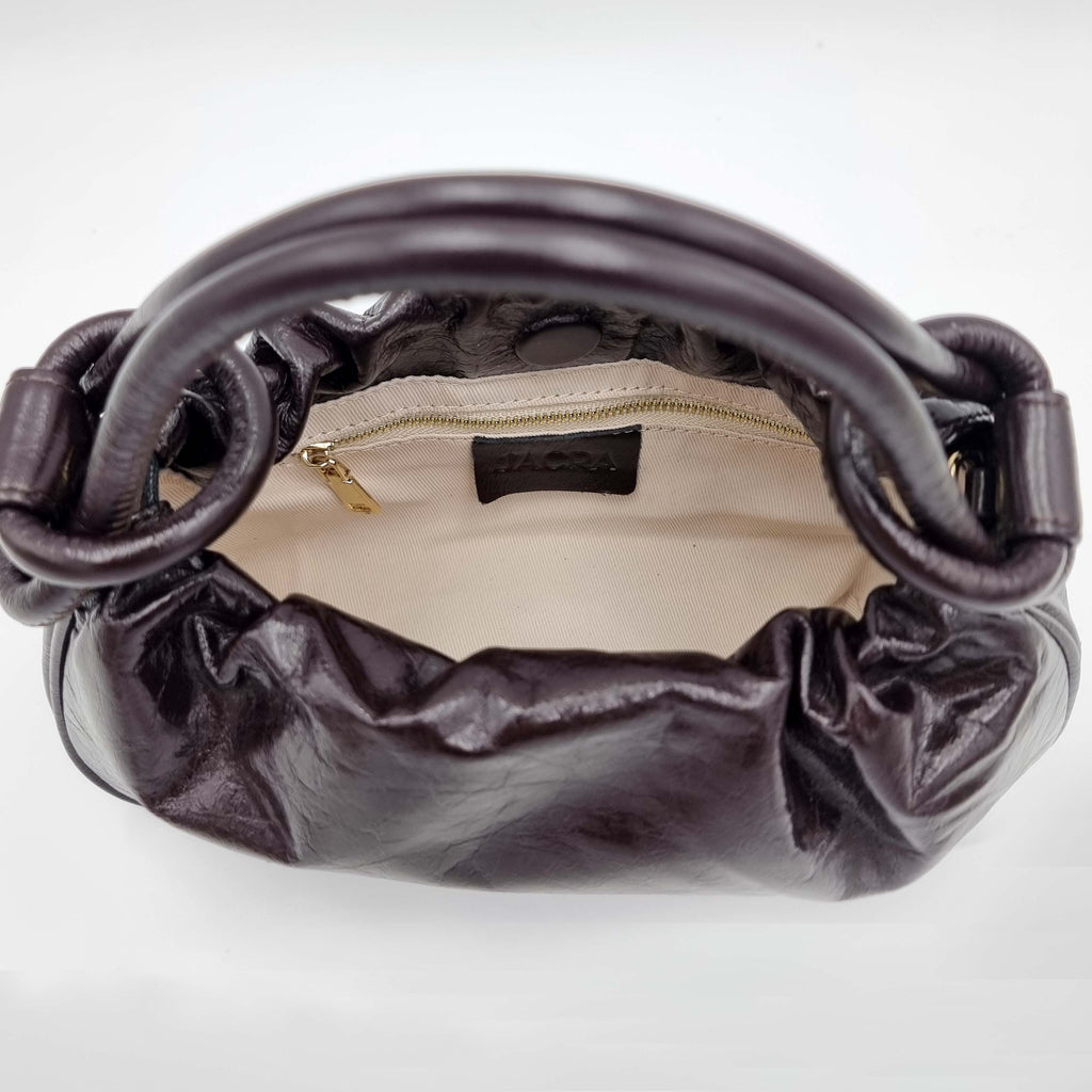 Premium real leather satchel handbag crossbody bag deep red brown