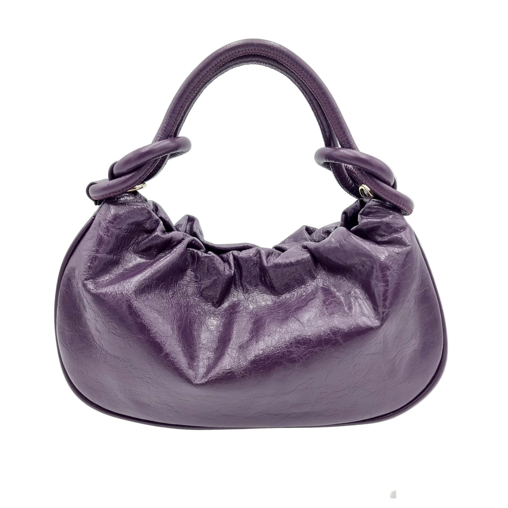 premium real leather knotted handle satchel handbag crossbody purple bag