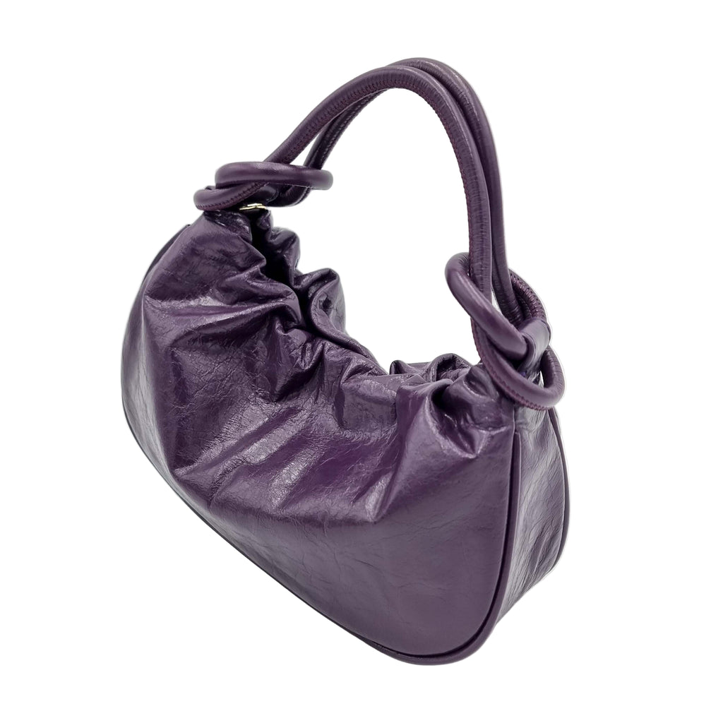 premium real leather knotted handle satchel handbag crossbody purple bag