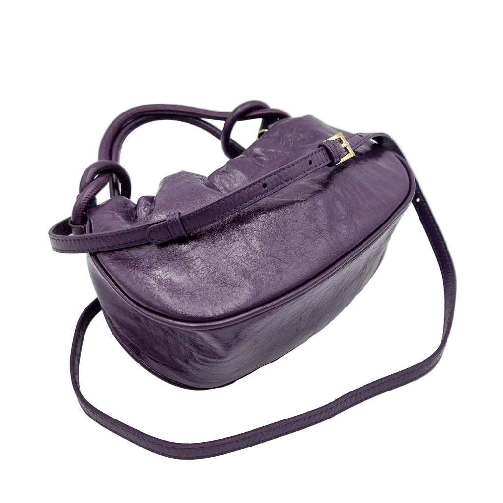 premium real leather knotted handle satchel handbag crossbody purple bag