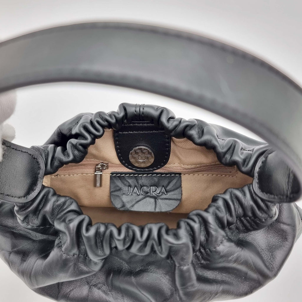 satchel handbag pleated bucket real premium cowhide leather black