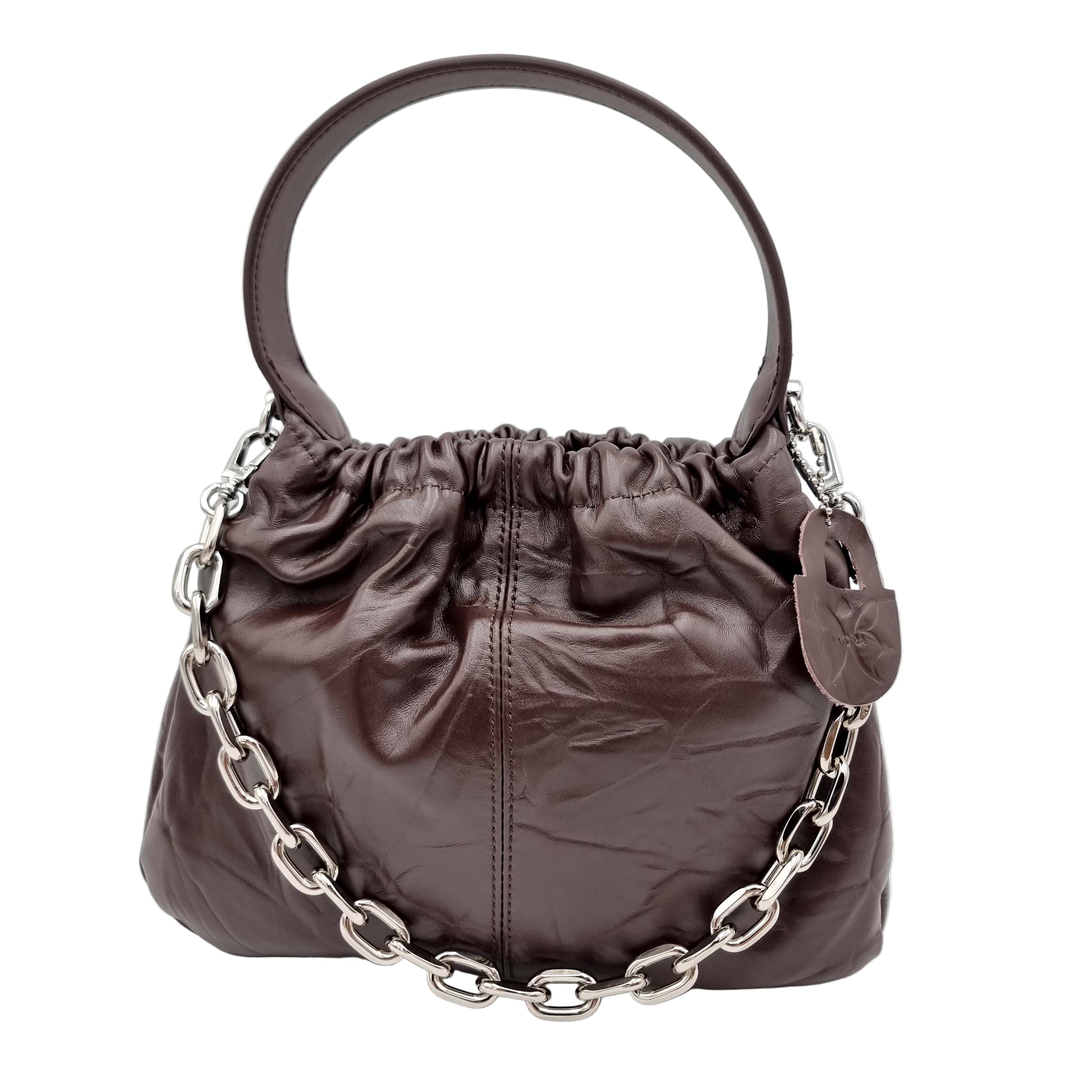 satchel handbag pleated bucket real premium cowhide leather coffee