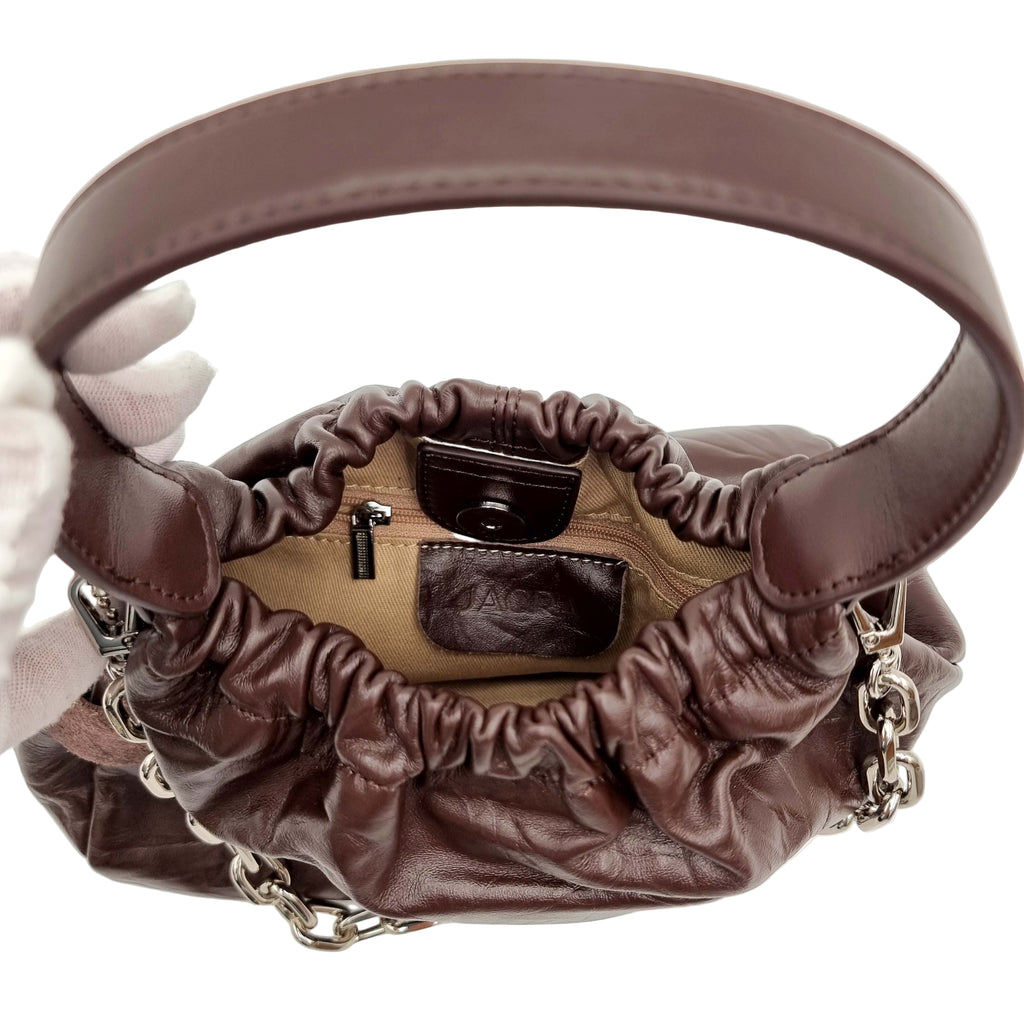 satchel handbag pleated bucket real premium cowhide leather coffee