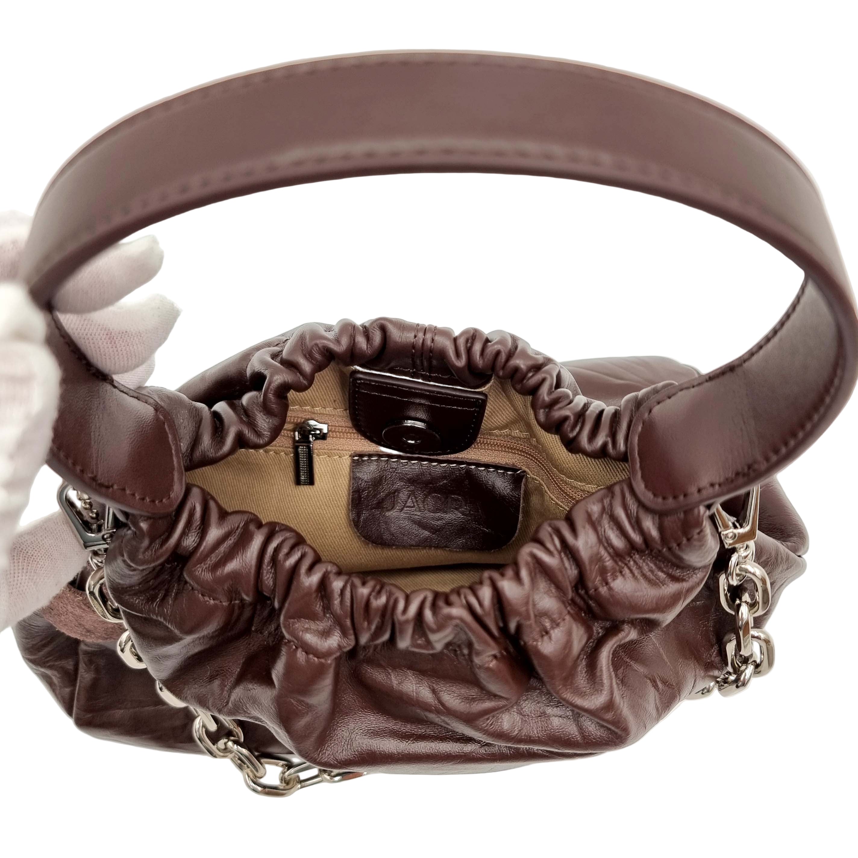 satchel handbag pleated bucket real premium cowhide leather coffee